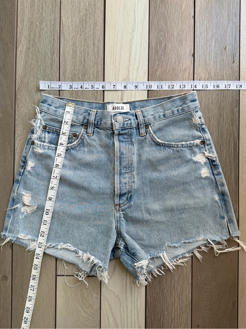Agolde Parker Long Distressed Denim Shorts - Picture 3 of 8